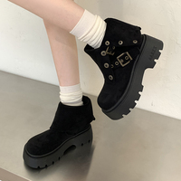 Bottines à plateforme pliables pour femmes, en daim, avec double boucle, fermeture éclair latérale, semelle à crampons, bottes de combat, 2 couleurs