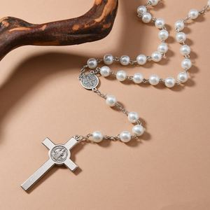 8mm Glass Beads <b>Cross</b> Rosary Necklace Cute Jewelry Beads for Weddings Parties and Gifts <b>Cross</b>-Border Accessible - Product Image 6
