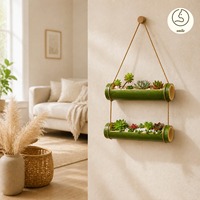 Support de plante en bambou vert fait main, pot suspendu écologique pour la décoration de la maison, logo personnalisé OEM, faible MOQ, jardinière suspendue en bambou
