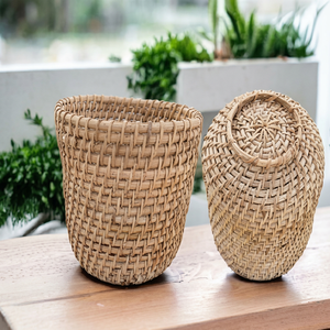 Artificial Flower Plant Pots Seagrass Woven Eco-friendly Handcrafted <b>Storage</b> Belly Baskets Set 2 Boho Decor Modern Simple Home - Product Image 1