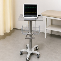 Chariot médical réglable en hauteur en alliage d'aluminium avec panier métallique pour équipement de surveillance en clinique et hôpital