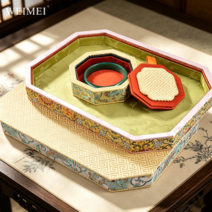 WEIMEI Premium Quality Handmade Oriental Ruyi Style Brocade Octagon Bracelet Necklace Set Luxury Jewelry Packaging <b>Case</b> - Product Image 3