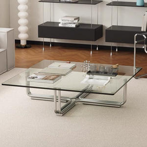 Table basse en verre minimaliste moderne, 70x70x42cm, design carré en verre trempé, meubles de salon - Product Image 4