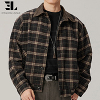 Veste de travail en flanelle à carreaux délavée personnalisée LARSUR, veste bomber en laine à carreaux décontractée streetwear pour homme