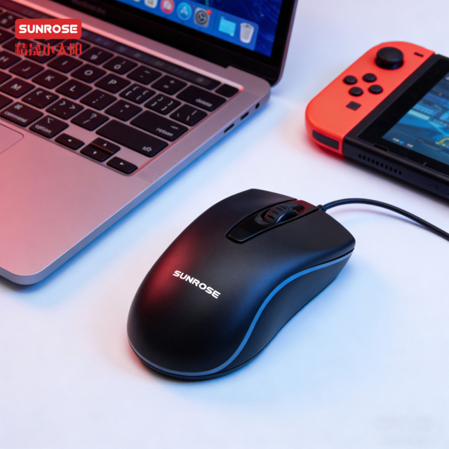 SUNROSE T512 Wired USB Interface 1000 DPI Optical Sensor Ergonomic Design LED Backlight 3-Button Gaming Mouse for PC Laptop