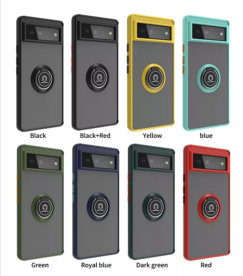 Fashion Magnetic Ring Holder Design TPU+PC Skin Feel Frosted Phone Case For Google Pixel 6 Pro