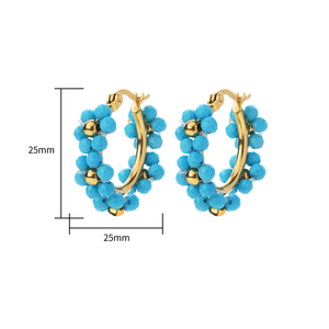 Pendientes de aro chapados en oro con cuentas de turquesa, estilo bohemio, joyería de uso diario para mujer, 25 mm - Product Image 1