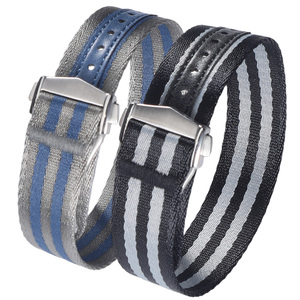 Correa de reloj de nailon personalizada de una pieza con hebilla desplegable, estilo cinturón de seguridad, negra, de 22mm y 20mm - Product Image 1