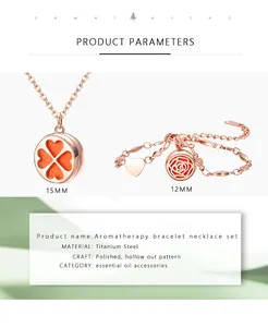 Set Perhiasan Wanita Aromaterapi Kustom Gelang, Liontin Diffuser, Gelang Baja Anti Karat Minyak Esensial Aromaterapi