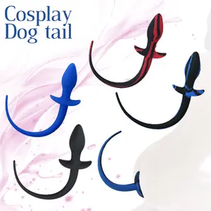 dog tail anal butt plug Full silicone super long black color ass plug for sex role play anal plug for gay