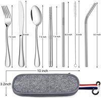 Ensemble de couverts en acier inoxydable portable et léger avec sac, couteau, cuillère et fourchette, vente en gros d'usine