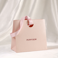 Sacs en papier cadeau écologiques de luxe avec logo personnalisé, fabriqués en usine, texture unique, avec poignée en ruban, pour emballages de bijoux