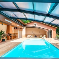 Toldo Retráctil Eléctrico para Exteriores, Techo Transparente Deslizante, Impermeable, Cubierta Retráctil para Piscina de Cristal Transparente
