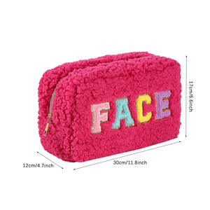 Grande Capacité Chenille Brodé Lettre Trousse De Toilette Fermeture Éclair Pratique Voyage Stockage <span class=keywords><strong>Maquillage</strong></span> Sac Haute Valeur D'apparence - Product Image 1