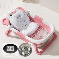 Baignoire pliable pour animaux de compagnie avec moniteur de température en temps réel et coussin flottant, ensemble de baignoire pliable pour chat, baignoire portable pour chien pour les voyages