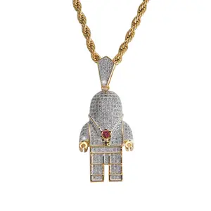 Hip Hop Jewelry Iced Out Cubic Zirconia Space Astronaut Pendant Men's Crystal Necklace for women gift in stock