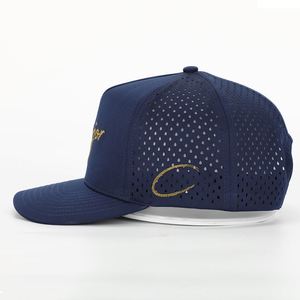 Custom <b>Men</b> 5 Panel <b>Navy</b> Blue Embroidery Logo Perforated Laser Cutting Hole Drilled Baseball Hat,Waterproof Sport <b>Cap</b> - Product Image 3