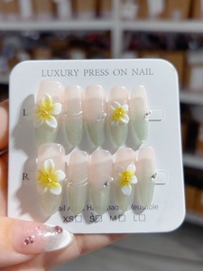 Gran oferta <span class=keywords><strong>de</strong></span> fábrica, forma <span class=keywords><strong>de</strong></span> <span class=keywords><strong>Ballet</strong></span> corto, degradado, diseño <span class=keywords><strong>de</strong></span> flores 3D, <span class=keywords><strong>puntas</strong></span> <span class=keywords><strong>de</strong></span> uñas postizas extraíbles brillantes, 10 Uds., prensa hecha a mano en las uñas - Product Image 4