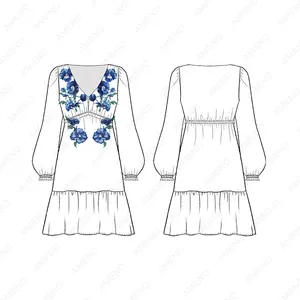 Venta directa del proveedor Alta calidad Personalizado 2024 Verano Mujer Corto Cuello en V Estampado Vacaciones Ocio Vestido