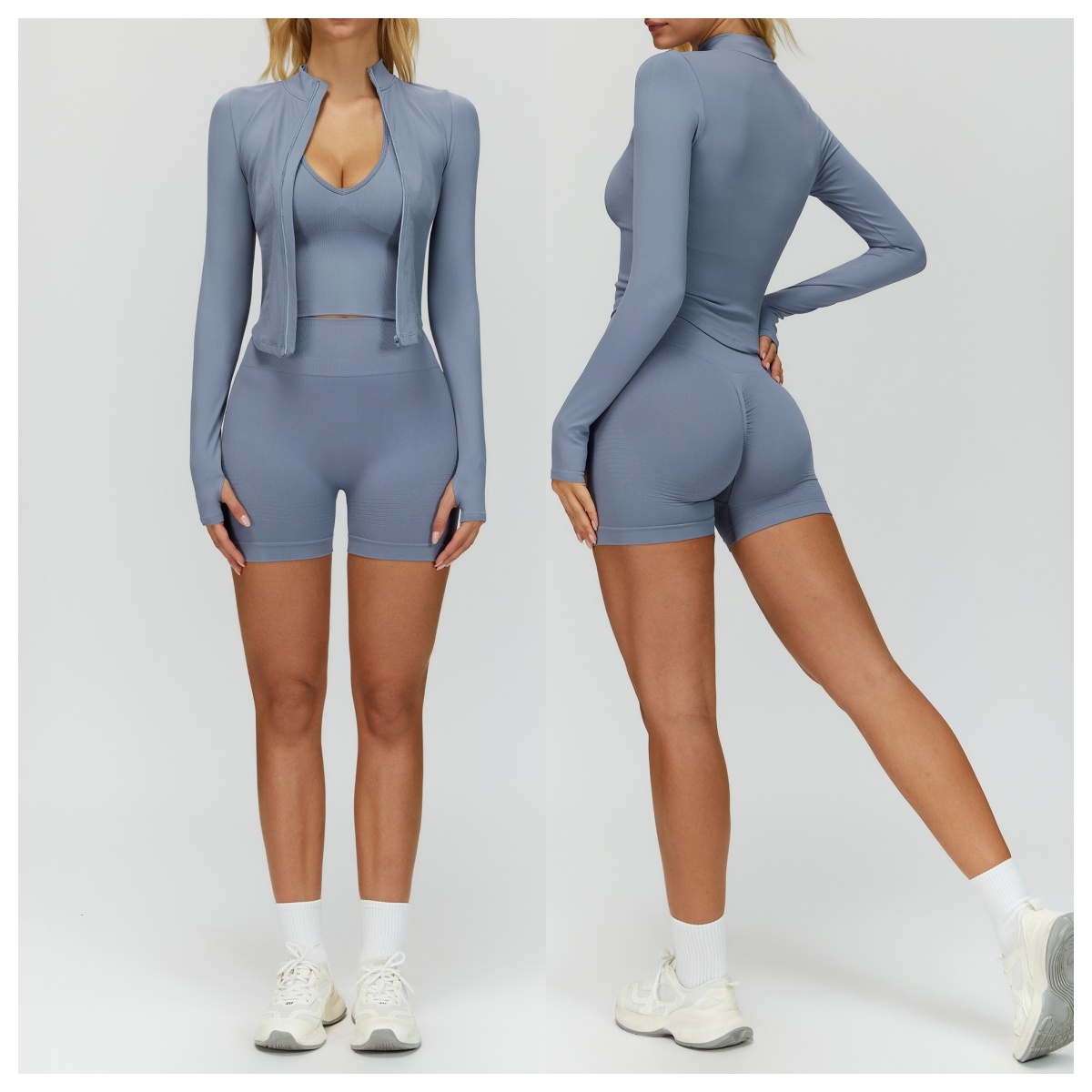 Women's Yoga Training 3-Piece Set-Spandex/Nylon Quick-Dry Breathable Active Stretch Sports Wear for Outdoor Fitness