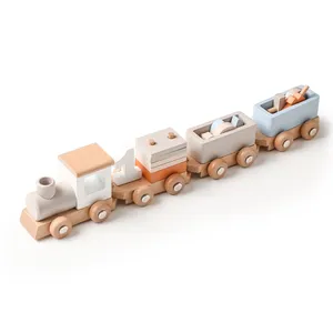 Jouet de Train en bois Montessori pour enfants, jouet éducatif en bois de dessin animé pour enfants