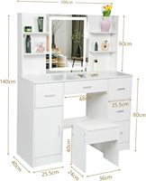 Coiffeuse avec miroir éclairé, grande table de maquillage avec 5 tiroirs, tabouret, ensemble de coiffeuse moderne, table à langer pour chambre à coucher