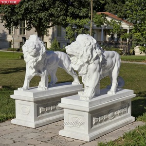 Youfine Tùy Chỉnh Ngoài Trời Lãng Mạn Trang Trí Sân Vườn Tự Nhiên Đá Tay Chạm Khắc Cuộc Sống Kích Thước Bằng Đá Cẩm Thạch Trắng Sư Tử Và Cub Bức Tượng - Product Image 2