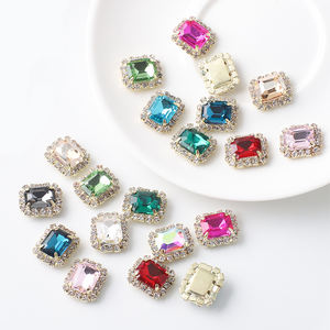 Zhubi 12*14mm Zircon Micro pavé Rectangle 10 pièces or griffe Hot Fix résine strass couture vêtements accessoires - Product Image 1