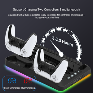 Quạt làm mát đứng đứng đứng đa chức năng cho PS5 với bộ điều khiển kép Trạm Sạc lưu trữ trò chơi cho máy chơi 5 Bảng điều khiển - Product Image 2