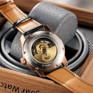 Reloj Automático OBLVLO con Diseño de Dragón Dorado 3D con Ruedas, Reloj Clásico de Cuero con Estampado de Cocodrilo Superluminoso para Hombre, JM-DRAGON - Product Image 5