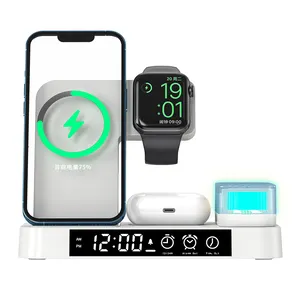 New Arrival 15W Fast Charge Digital Display Alarm Clock Portable Wireless Charging Foldable Stand With RGB Magnetic Night Light