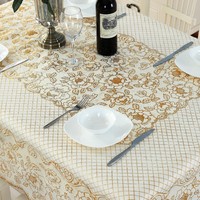 Housse de table rectangulaire 54x72 pouces en PVC imperméable et antidérapante, motif floral bronzé, style européen, pour salle à manger et banquet