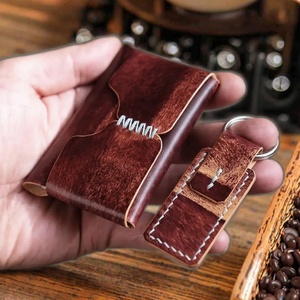 Custom Logo RFID Blocking Slim Minimalist Wallet for Men Classic Brown Genuine Leather with Vintage Style Cardholder - Product Image 5