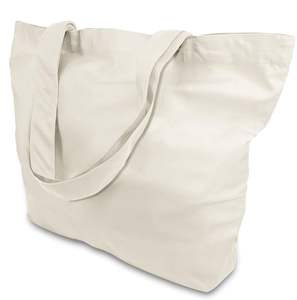 Custom <b>Printed</b> Cotton Canvas Tote Shopping Bag with Long Handle Reusable Daily Use Screen Advertising Gift Zipper Closure - Product Image 1