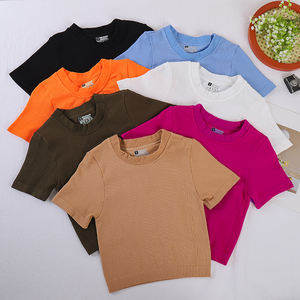 Tops Cortos de Alta Calidad para <span class=keywords><strong>Mujer</strong></span>, Blusa Sólida Lisa, Camiseta Corta, Camiseta Deportiva para Gimnasio - Product Image 1