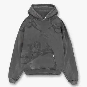 High Quality Dtg Printing Full Printed Hoodie 100% Cotton Unisex Boxy Street Style Acid Wash Sun Faded Distress Hoodies