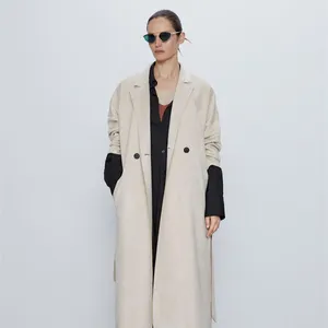 casacos blazers colarinho mulheres Suppliers-Casaco de lã longo feminino, gola invertida, trincheira, casual, sobretudo