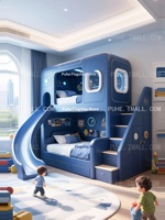 Lit superposé pour enfants en bois massif sur le thème de l'espace, lit double de luxe personnalisé pour villa, avec rangement intégré.