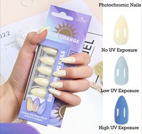24 pièces/ensemble, faux ongles photochromiques coréens importés, en ABS acrylique, gel souple, couleur changeante aux UV, livraison directe, personnalisation