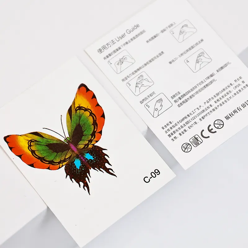 Logo baskı ile özel çıkartmalar etiket etiket su geçirmez kelebek küçük desen gelişmiş dövme etiket