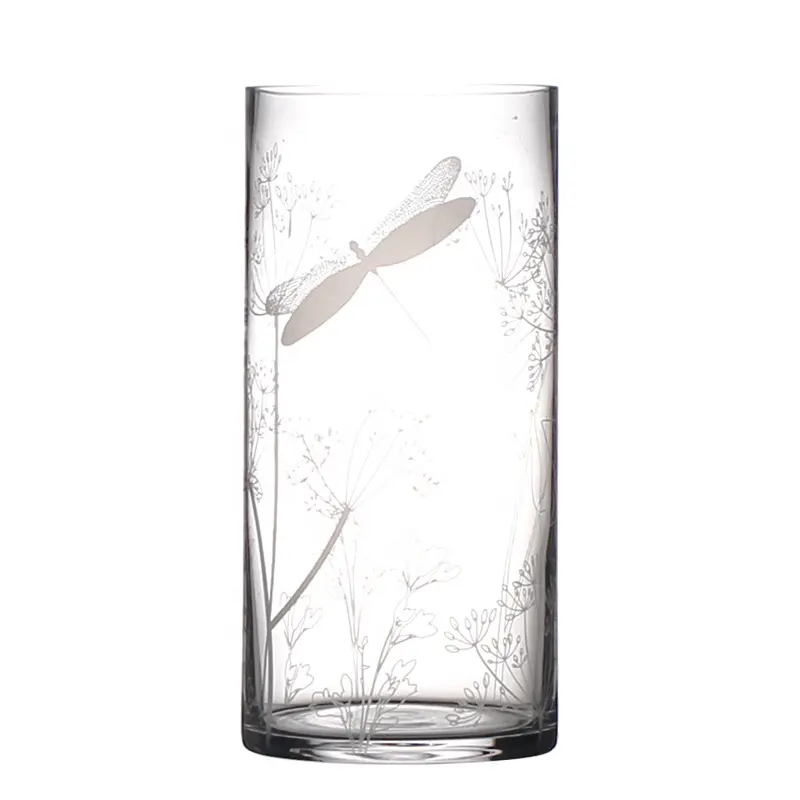 2020 fait main Logo Personnalisé Conception Unique Grand Cylindre Clair Fleur Vase En Verre