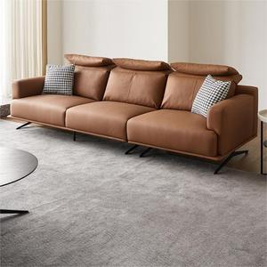 Italian Minimalist Genuine Leather <b>Sofa</b> Top Layer Cowhide Designer Luxury Small Living Room Chaise <b>Lounge</b> Corner Set - Product Image 2