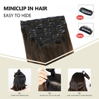 Klip Ekstensi Rambut Manusia Tebal Ins 100% Klip Remy Tak Terlihat Dalam Ekstensi Rambut 6 Pakan 18 Klip dengan Renda