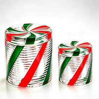 Groothandel Kerst gestreepte glazen snoepvaas grote & kleine maat handgemaakte glazen opbergcontainer decoratie voor thuis en tafel
