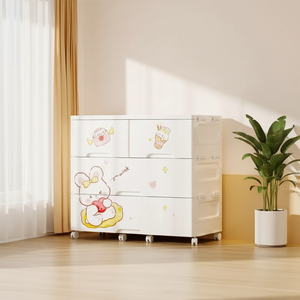 Lemari Pakaian Lipat Plastik 3 Tingkat Motif Kartun untuk Kamar Anak, Hemat Tempat, Lemari Anak dengan Laci dan Roda - Product Image 5