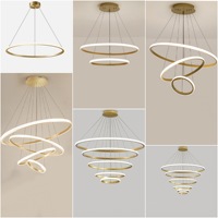 Suspension moderne en aluminium nordique de luxe à 4 anneaux pour décoration intérieure Lustre à LED avec télécommande pour restaurant