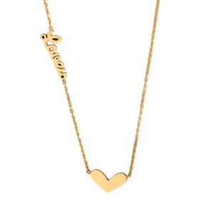 Collar de cadena de bambú unisex de estilo deportivo con colgante de corazón de cobre de cuerpo completo, diseño minimalista, estilo 'English Love Furnace' y oro auténtico. - Product Image 5