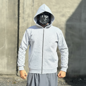 Sweat à capuche unisexe en coton avec fermeture éclair, détails en strass, cristaux étincelants personnalisés, épaules tombantes, streetwear uni, hiver, éco-responsable - Product Image 1