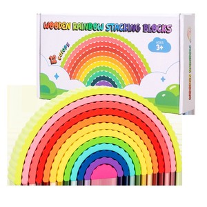 Lots <span class=keywords><strong>de</strong></span> blocs d'empilage en bois arc-en-ciel en gros, 9 ou 12 pièces, <span class=keywords><strong>jeu</strong></span> d'empilage d'arches gigognes, jouets éducatifs <span class=keywords><strong>de</strong></span> tri <span class=keywords><strong>de</strong></span> couleurs pour enfants - Product Image 1