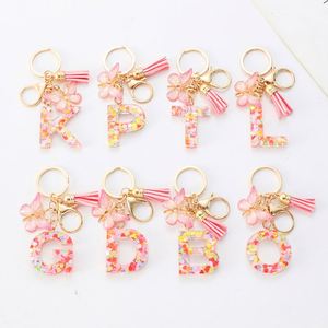 26 Letter Resin <b>Initial</b> With Tassel Butterfly Pendant Key <b>Ring</b> for Women's Bag Elegant Keychain Accessory - Product Image 3